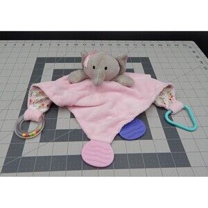 Modern Baby Elephant Pink Floral Plush Security Blanket Lovey Teether Rattle